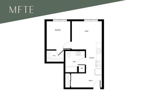 Floor plan for 1 bed, 1 bath, 587 sqft
